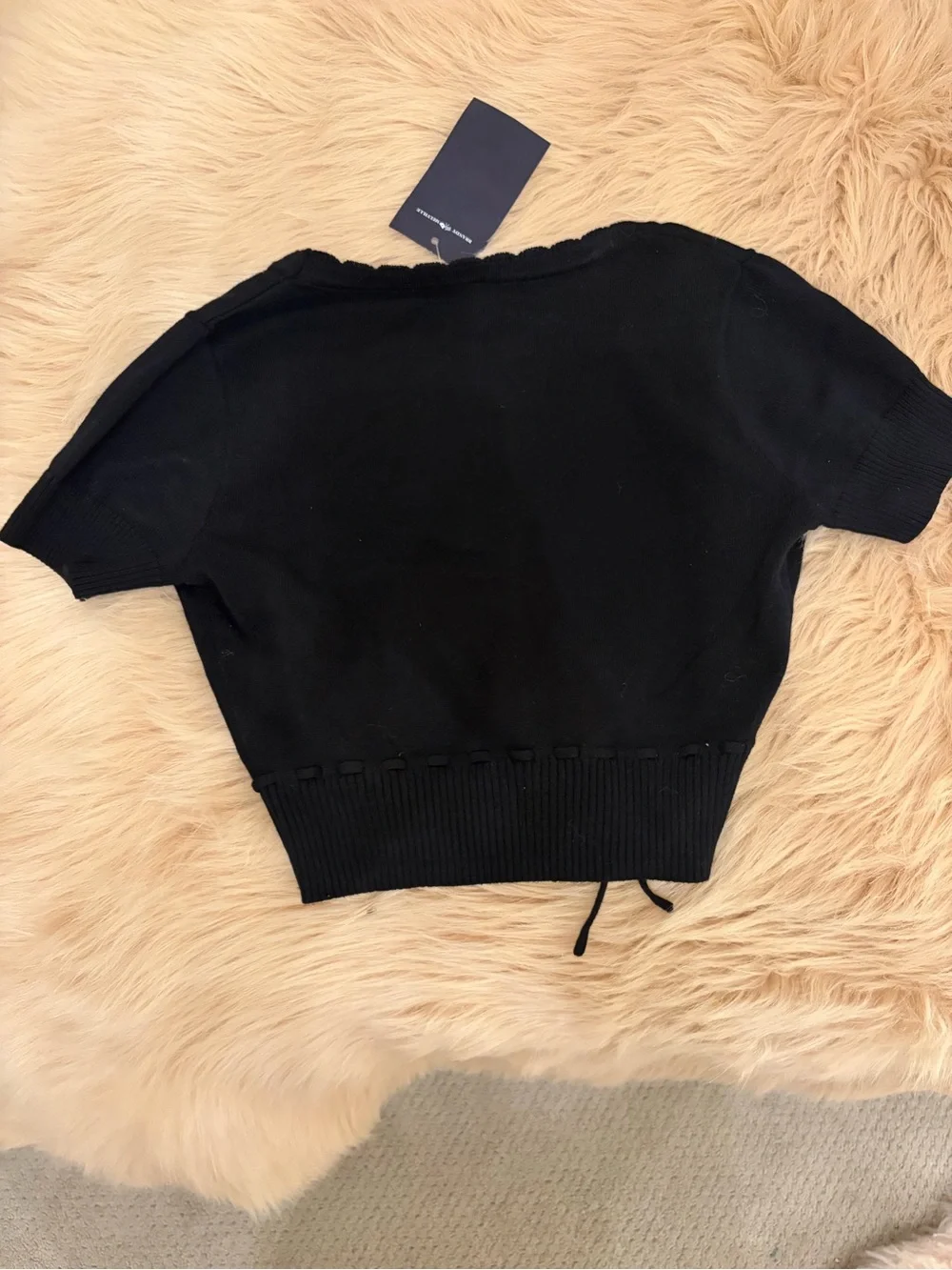 Brandy Melville Black Cropped Button-Up V-Neck Top with Drawstring